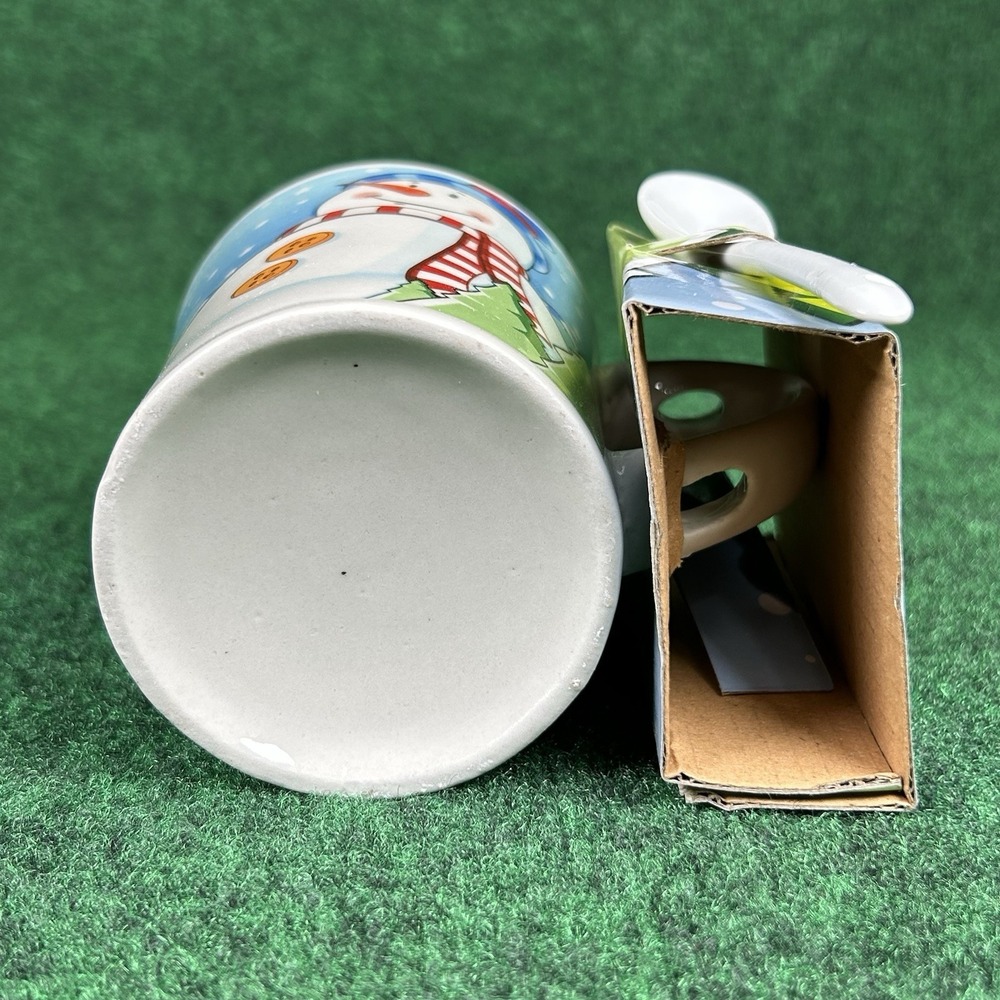 NEW Happy Holiday Snowman Mug Cocoa Coffee Tea Cup Spoon Christmas Holidays Snow - Picture 11 of 11
